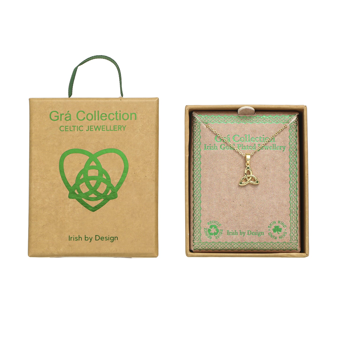 Gold Plated Trinity Knot With Emerald Zirconia Stones Pendant