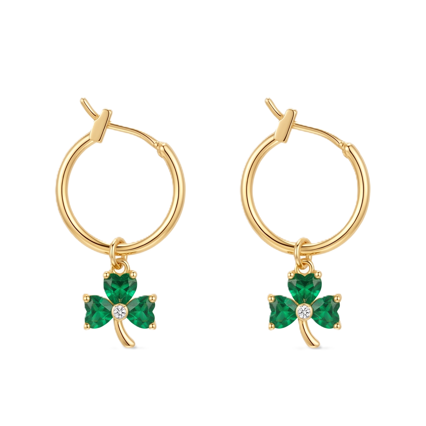 Gold Plated Green Shamrock Sleeper Earrings