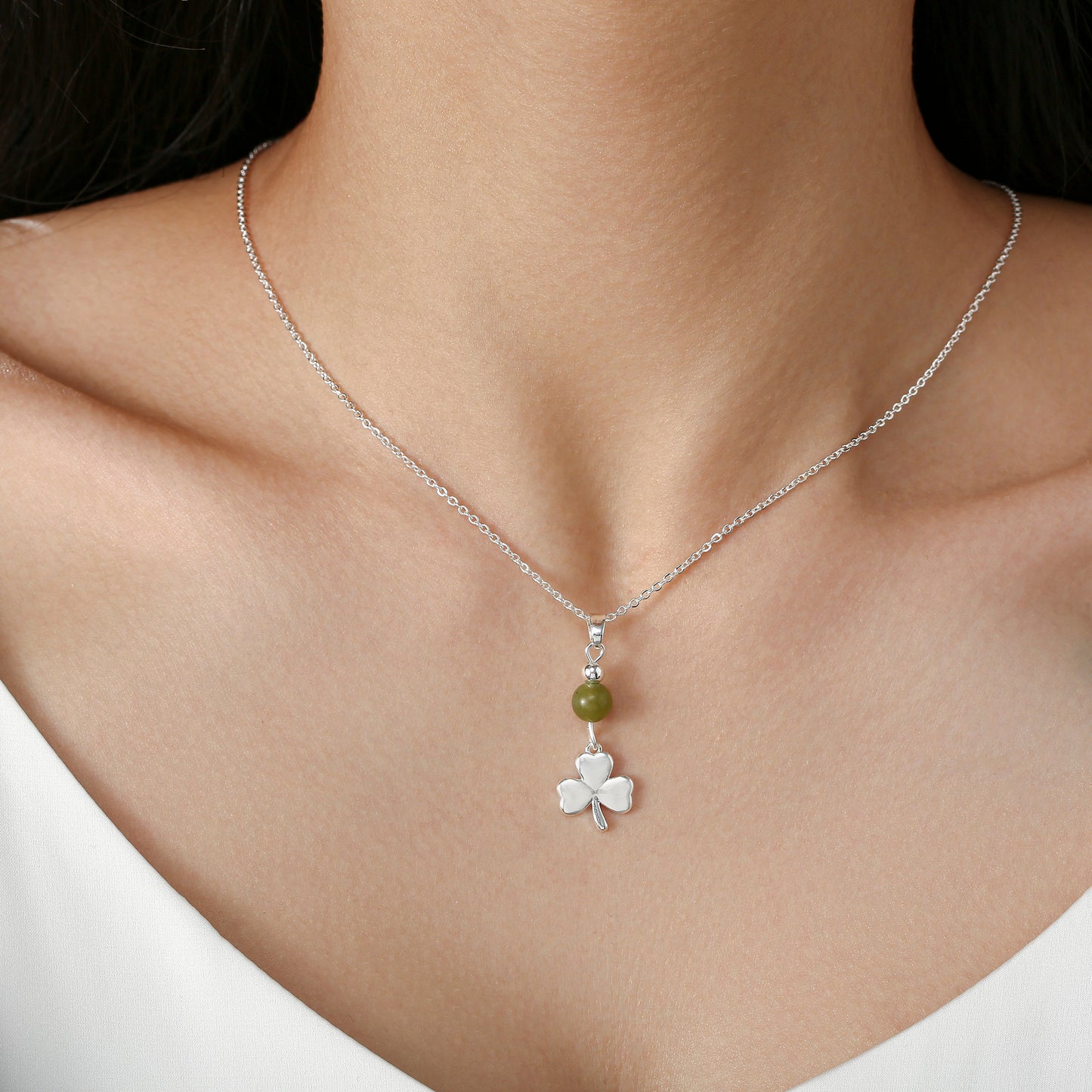 Shamrock With Marble Bead Pendant