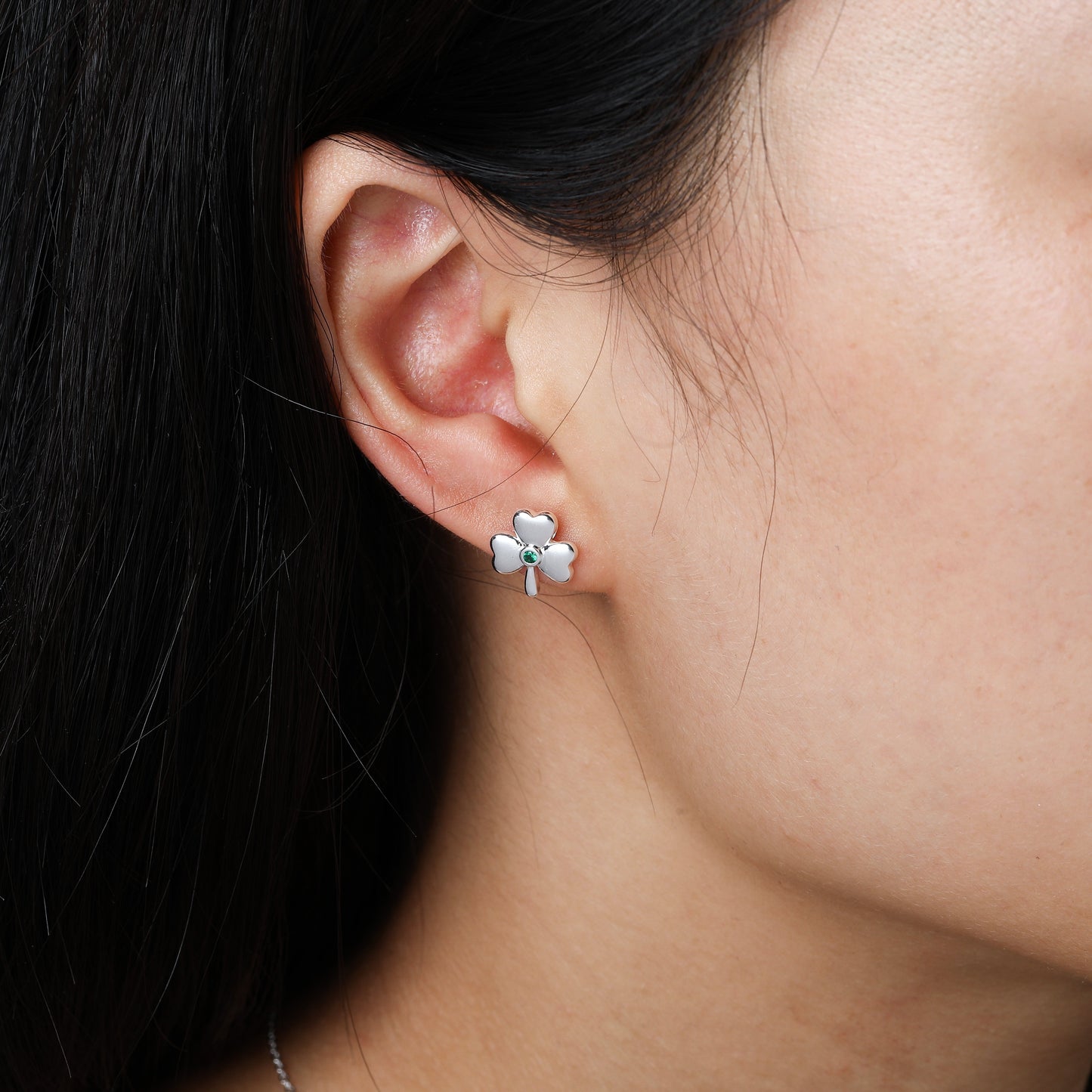 Silver Plated Shamrock Design Green Stone Earrings