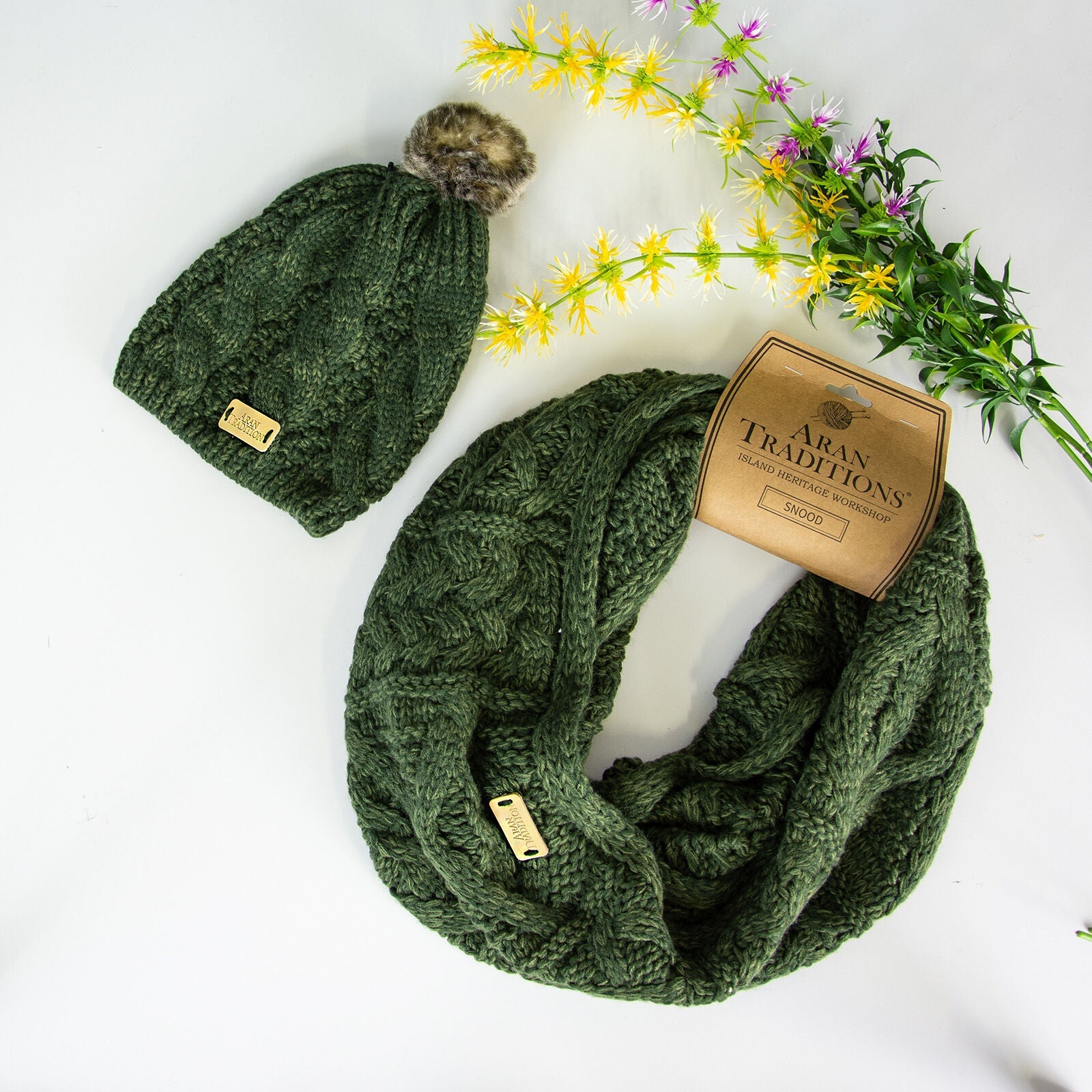 Knitted Snood & Tammy Hat Set Green