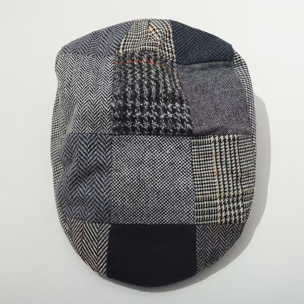 Mens Tweed Patchwork Grey Flat Cap