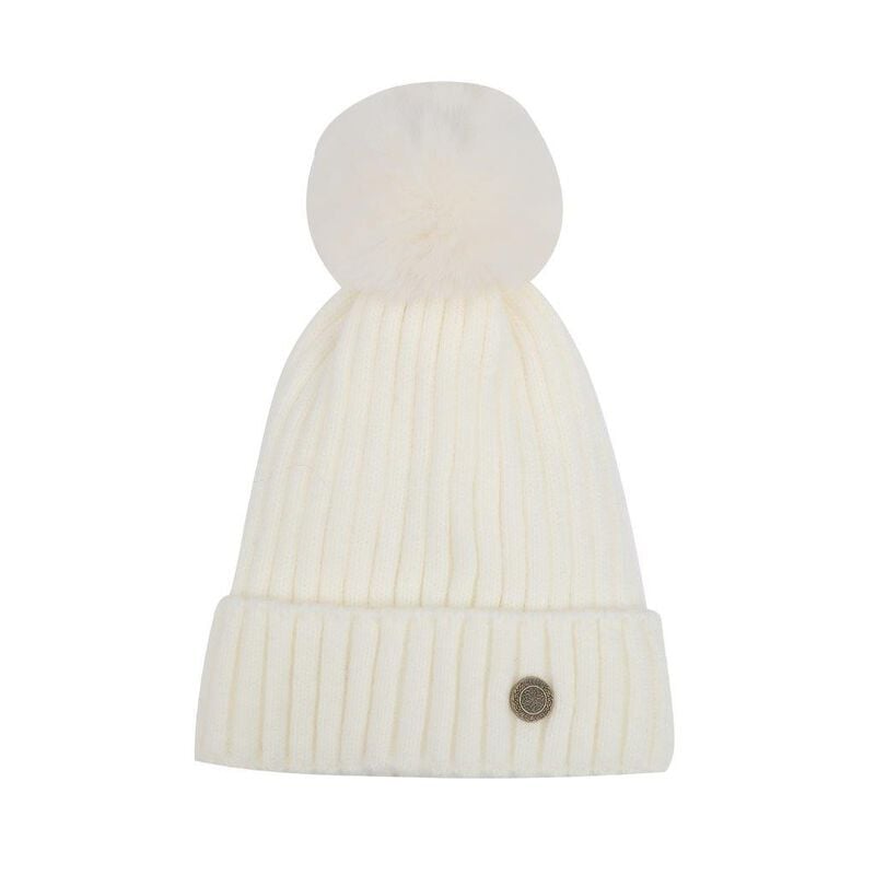 Celtic Weave Ribbed Bobble Hat White
