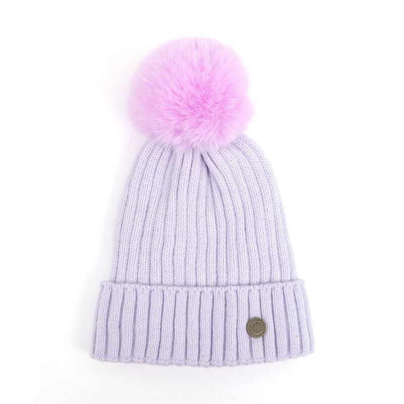 Celtic Weave Ribbed Bobble Hat Purple