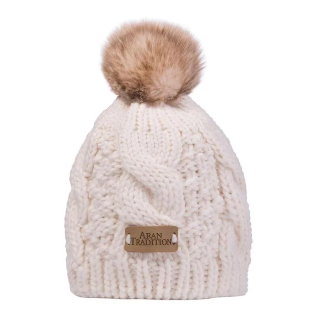 Kids Cable Knit Bobble Hat Cream
