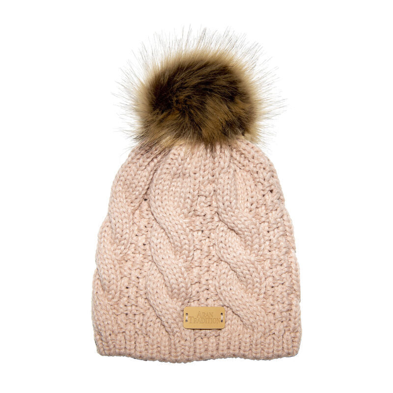 Knit Style Tammy Hat With Faux Fur Hat Blush