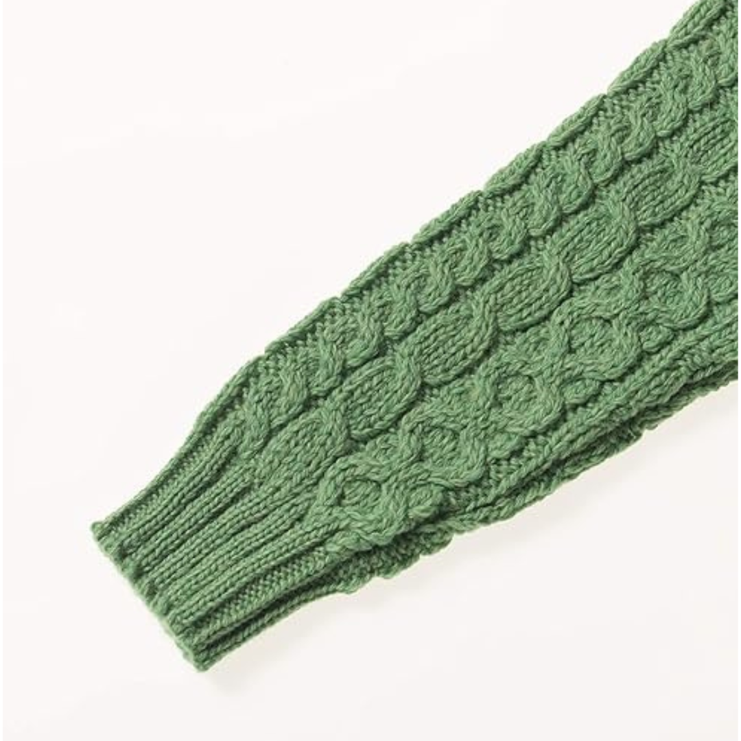 Childrens Aran Hooded Zip Cardigan Green