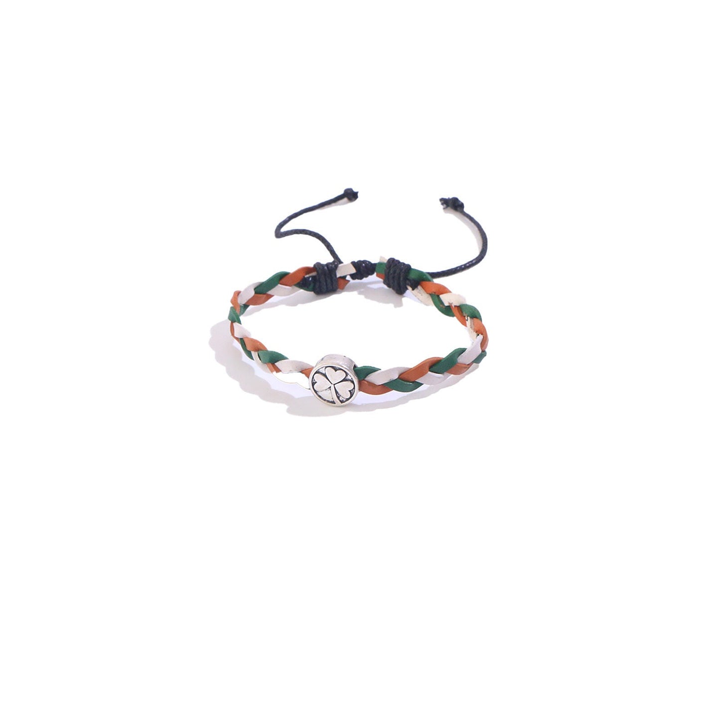 Celtic 3 Strand Leather Bracelet With Shamrock Charm Tri Design