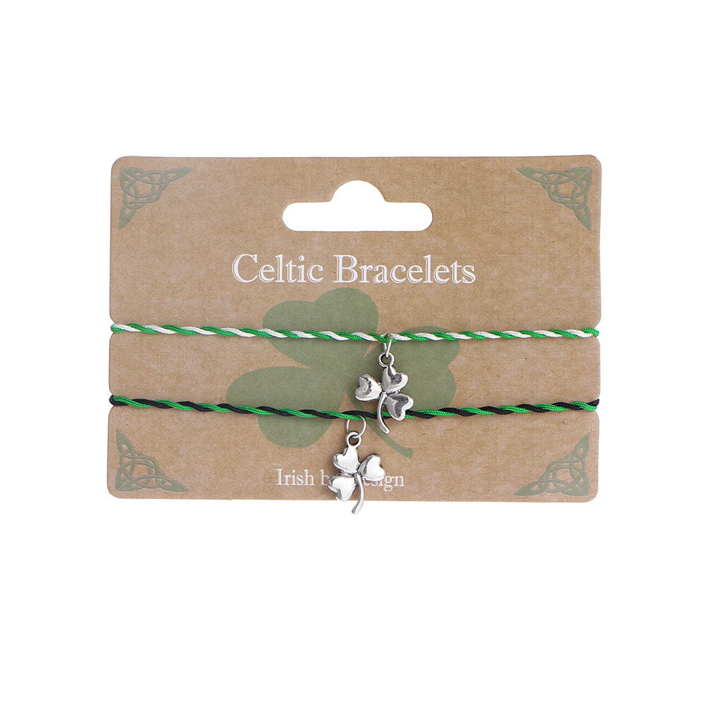 Celtic Bracelets 2 Pack With Shamrock Charm Green & Blacks