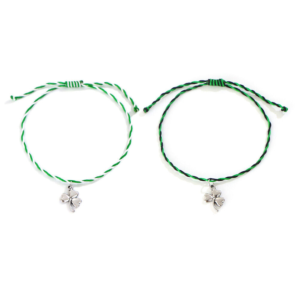 Celtic Bracelets 2 Pack With Shamrock Charm Green & Blacks