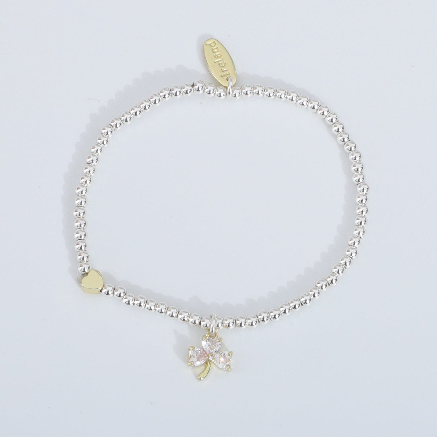 Silver Beaded 3 Stone Shamrock Bracelet