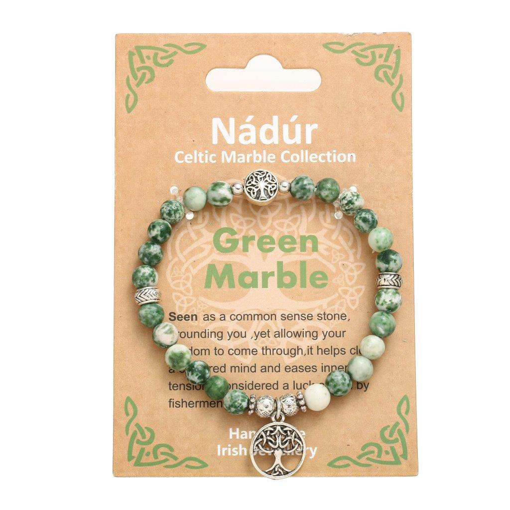 Tree Of Life Green Marble Stretch Bracelet