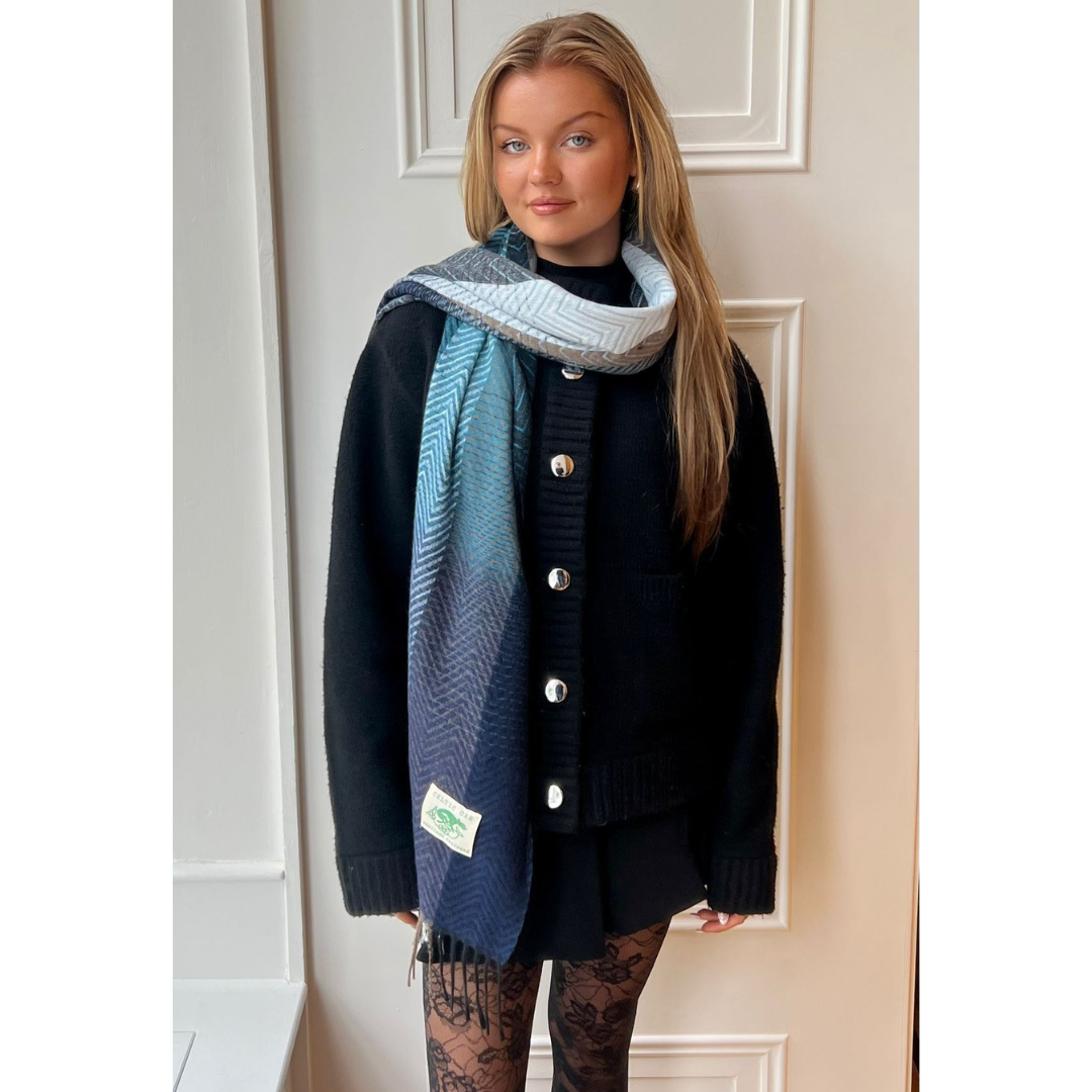 Ladies Herringbone Navy Scarf