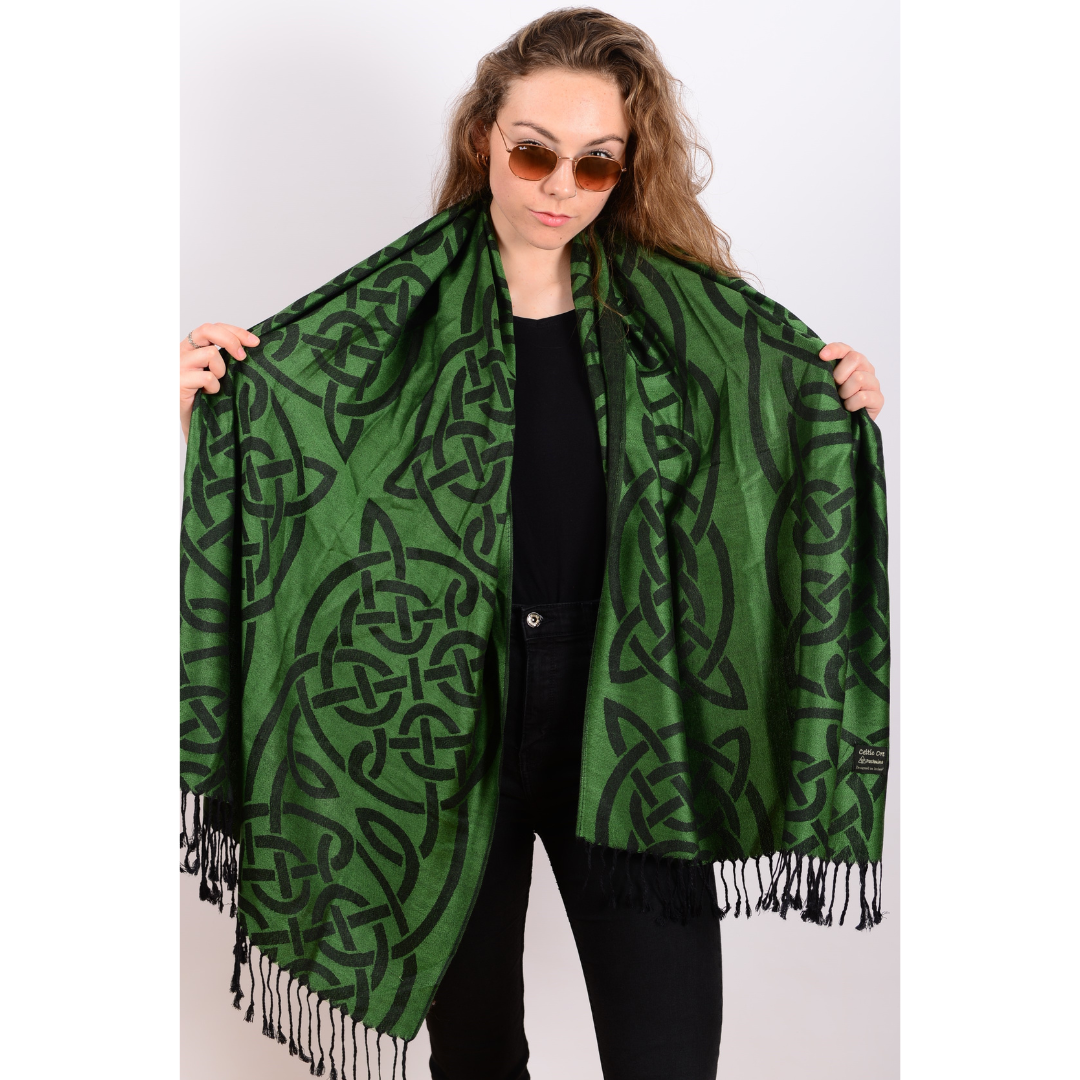 Celtic Knotwork Pashmina Scarf Dark Green