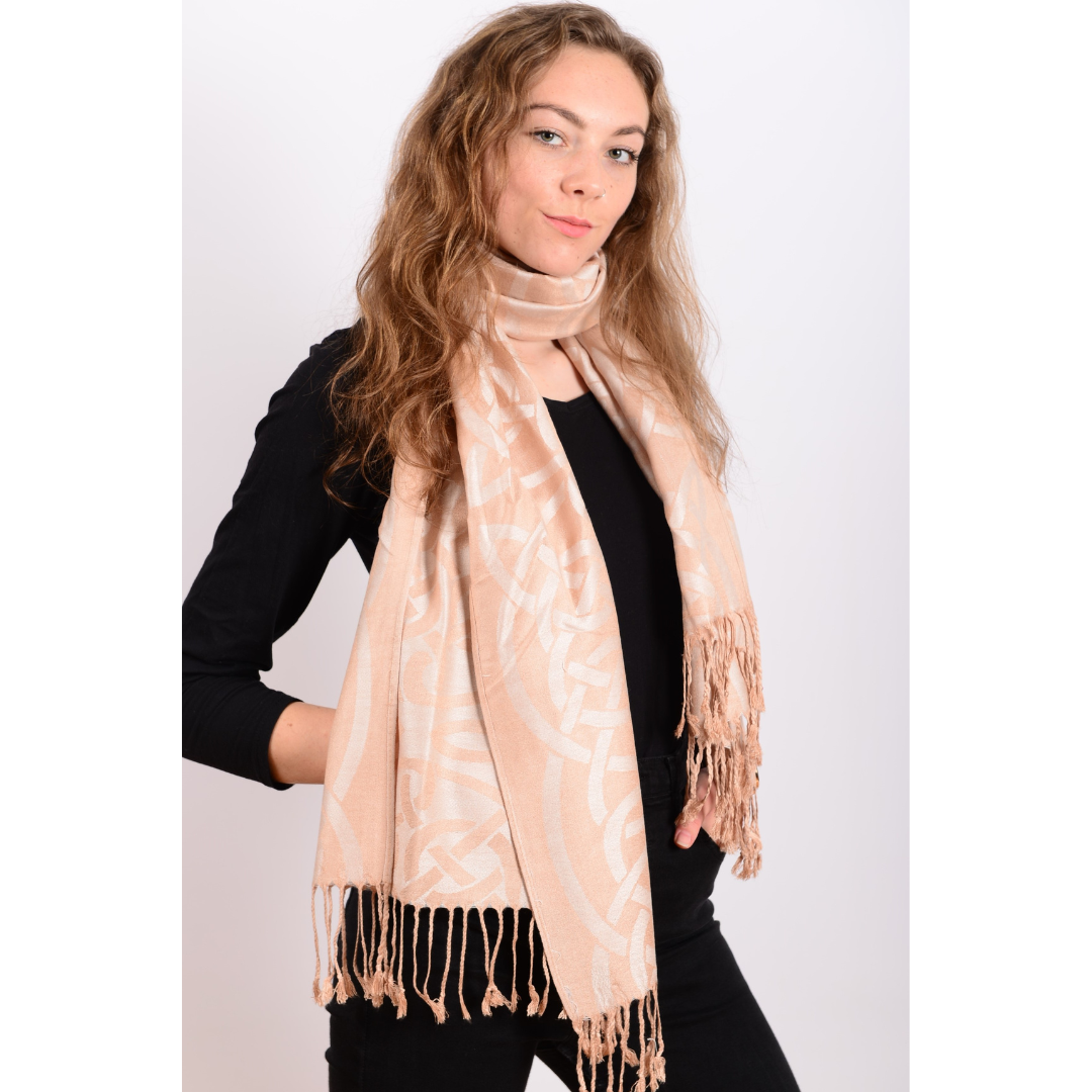 Celtic Knotwork Pashmina Scarf Cream