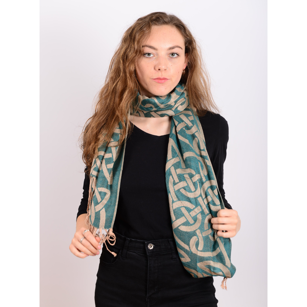 Celtic Knotwork Pashmina Scarf Blue