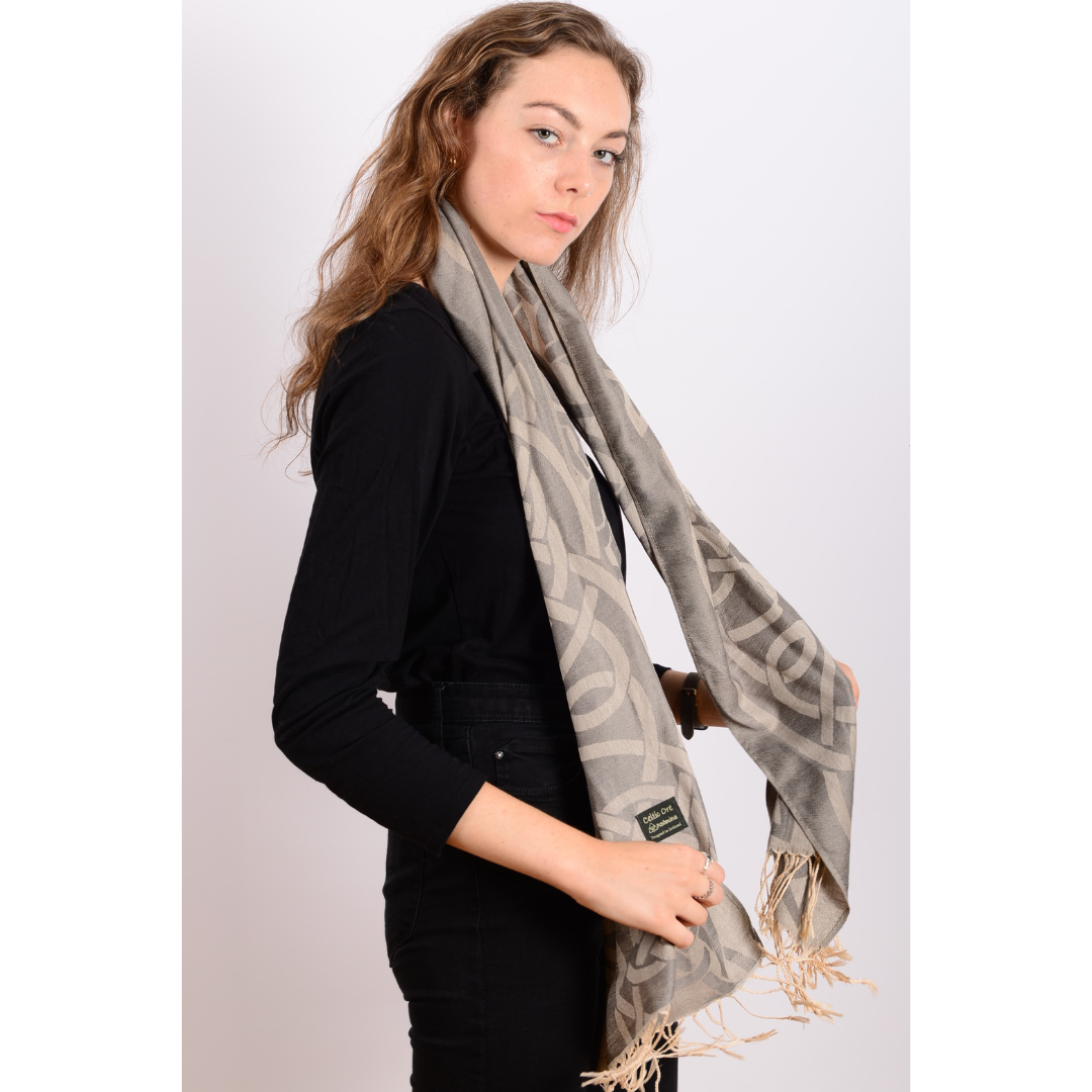 Celtic Knotwork Pashmina Scarf Grey