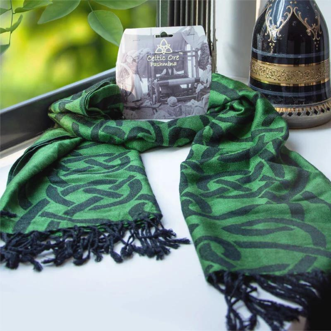 Celtic Knotwork Pashmina Scarf Dark Green