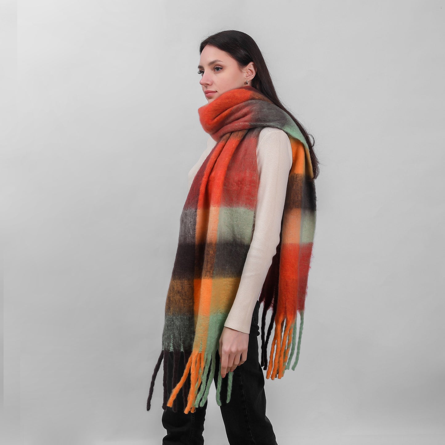 Irish Soft Check Scarf Pink Rust Mustard