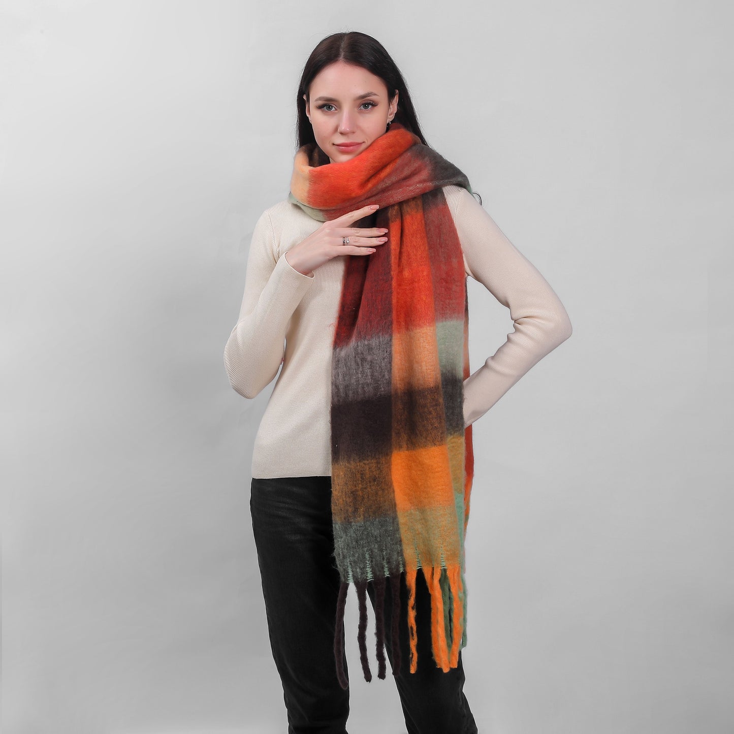 Irish Soft Check Scarf Pink Rust Mustard