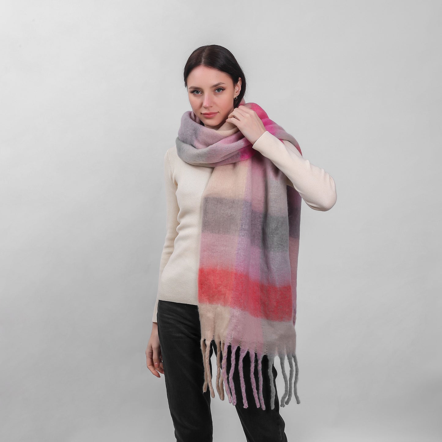 Irish Soft Check Scarf Pink
