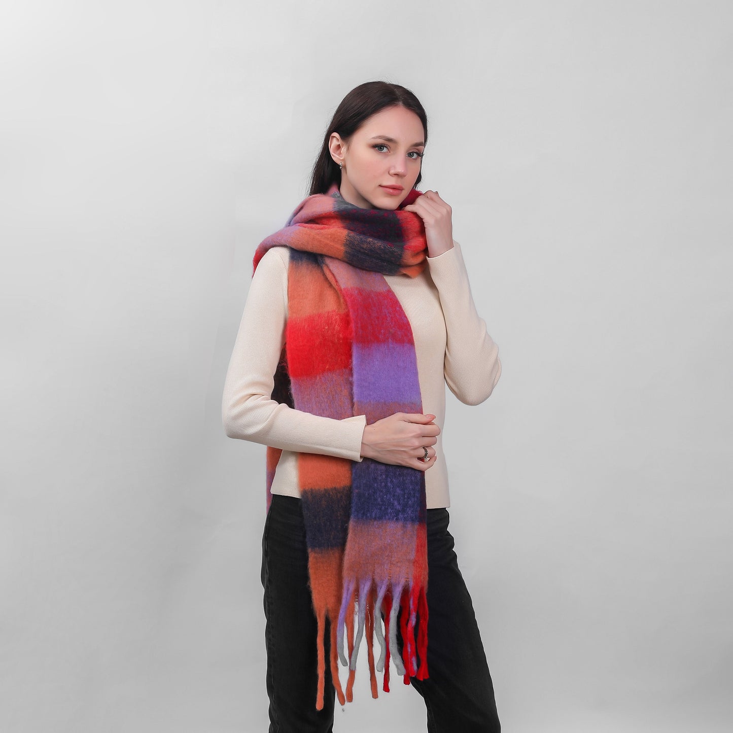 Celtic Ore Authentic Irish Soft Check Scarf Pink-red
