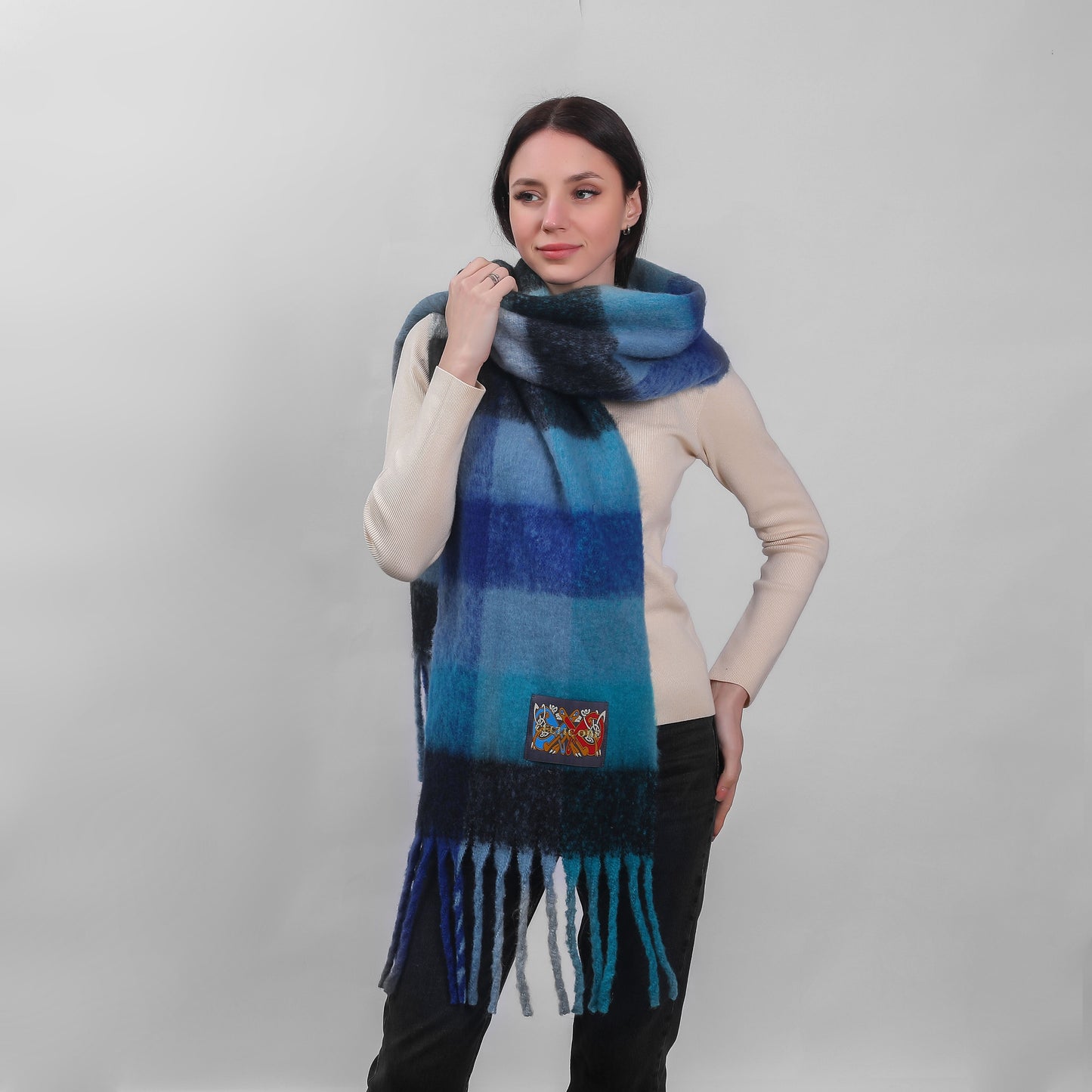 Irish Soft Check Scarf Mixed Blues