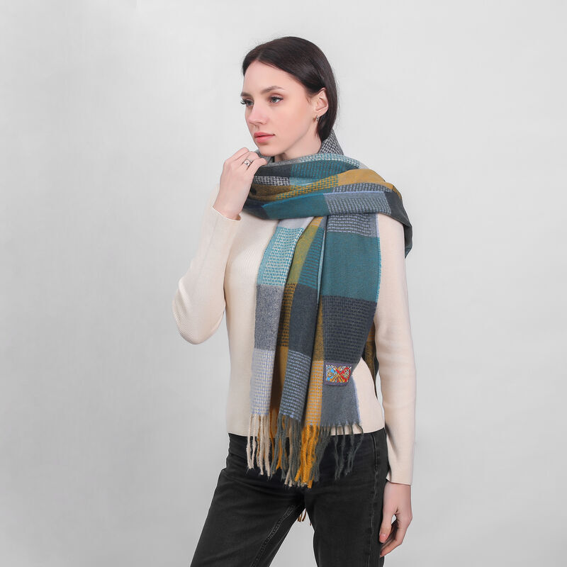 Patchwork Frailed End Scarf Teal