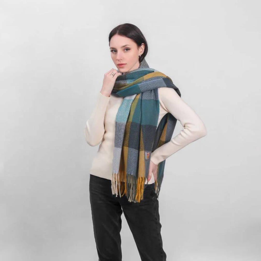 Patchwork Frailed End Scarf Teal