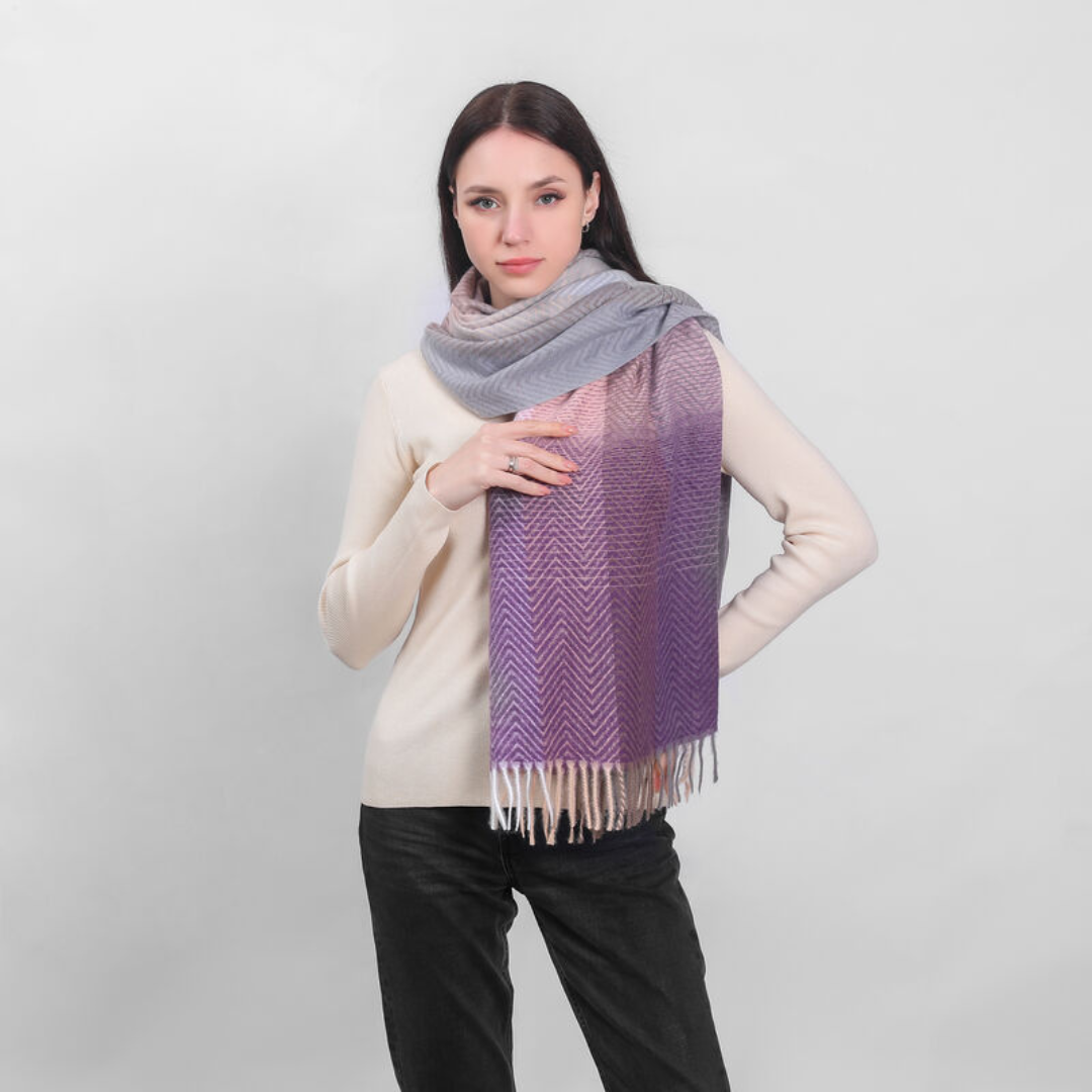 Herringbone Frailed End Scarf Purple Pink