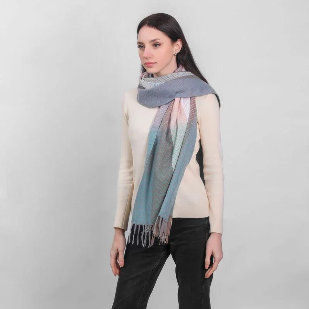Herringbone Frailed End Scarf Mix Teals