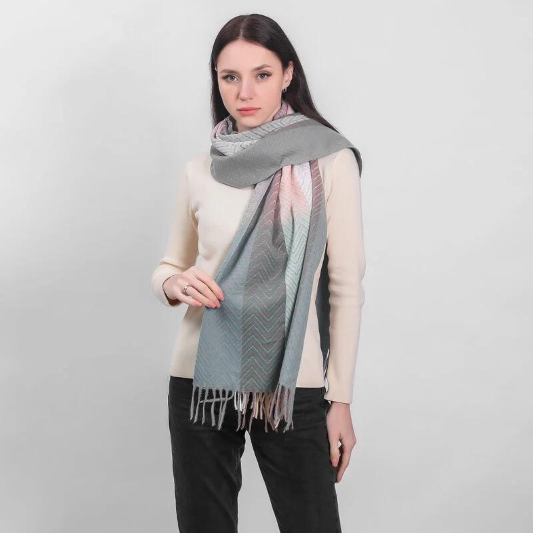 Herringbone Frailed End Scarf Mix Teals