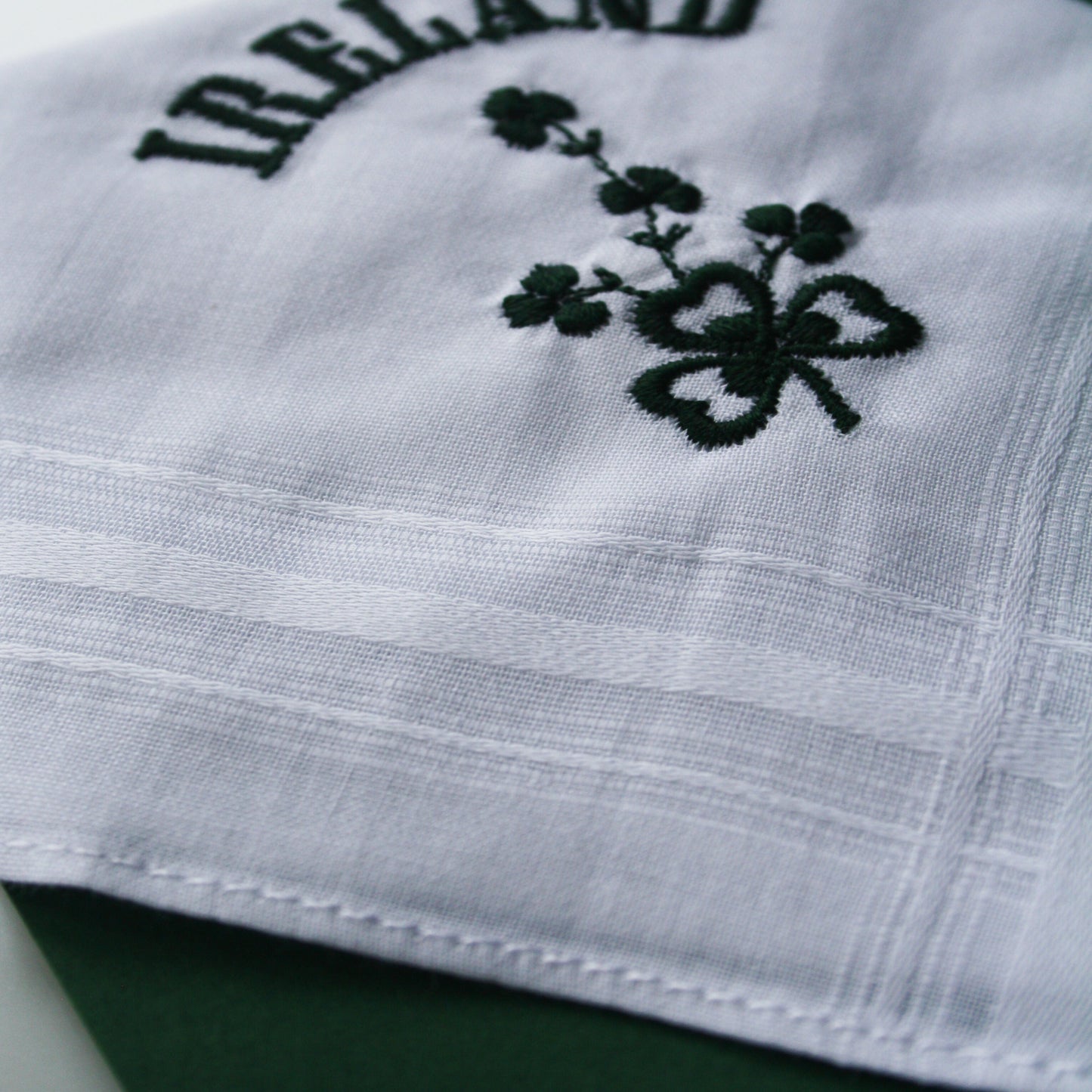 Ladies Pure Linen Handkerchief With Green Shamrock Print