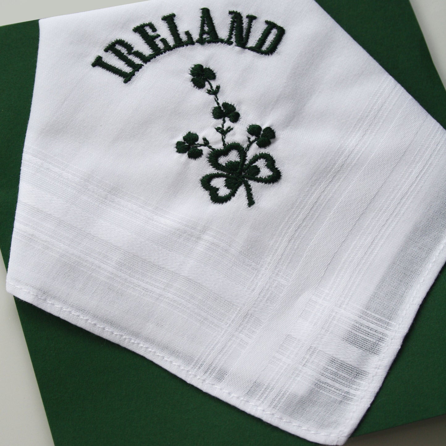 Ladies Pure Linen Handkerchief With Green Shamrock Print