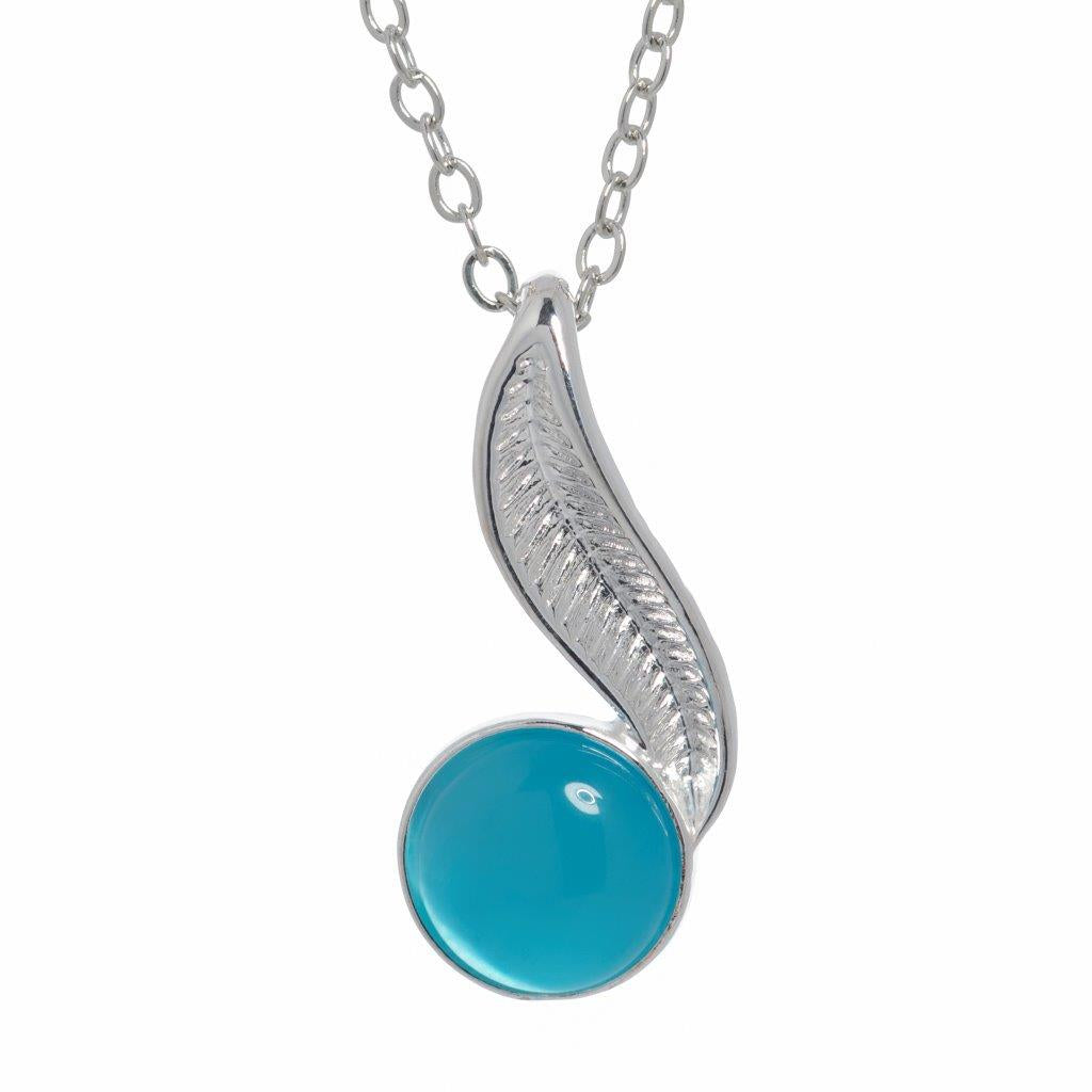 Silver Plated Leaf With Blue Enamel Necklace