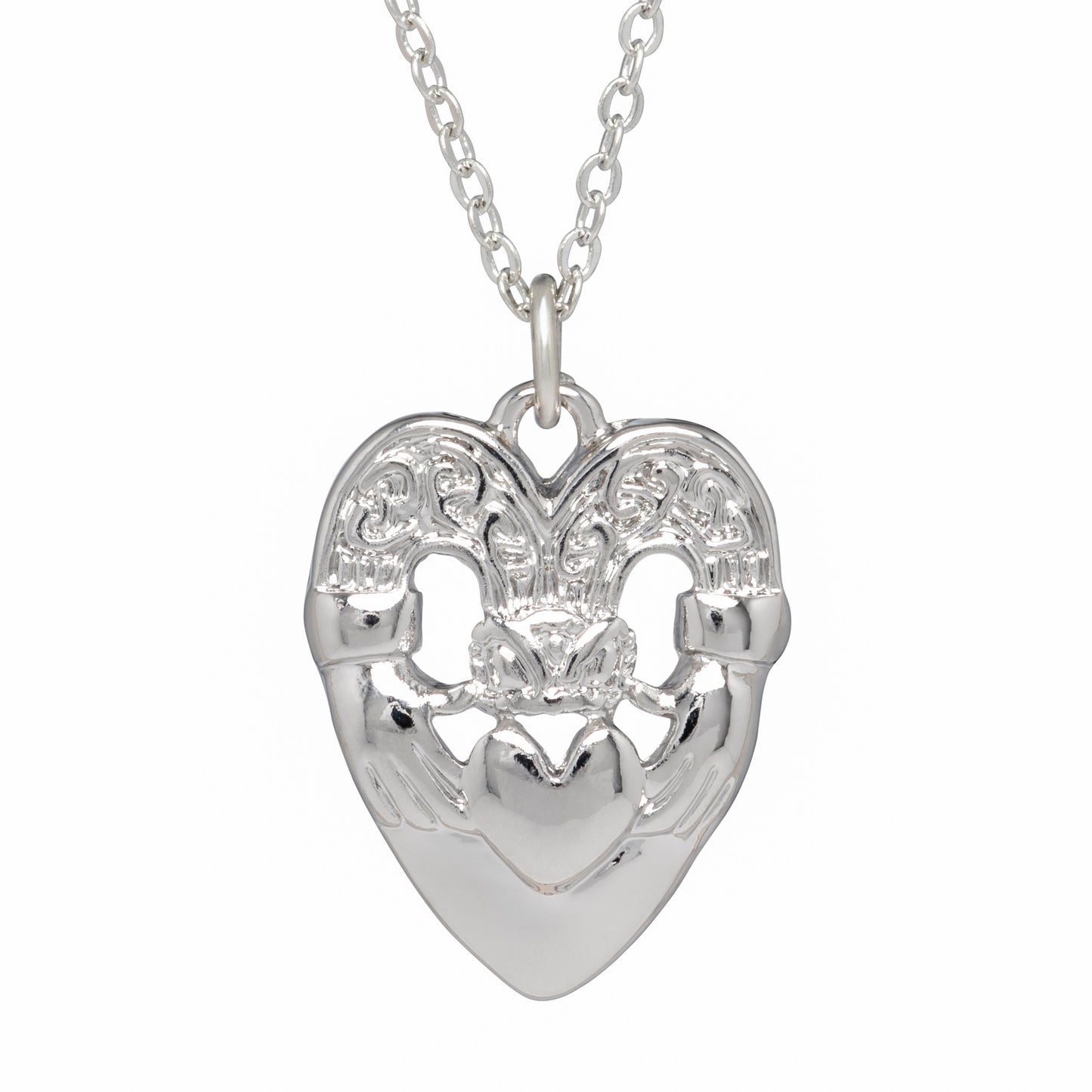 Silver Plated Heart Shaped Claddagh Necklace