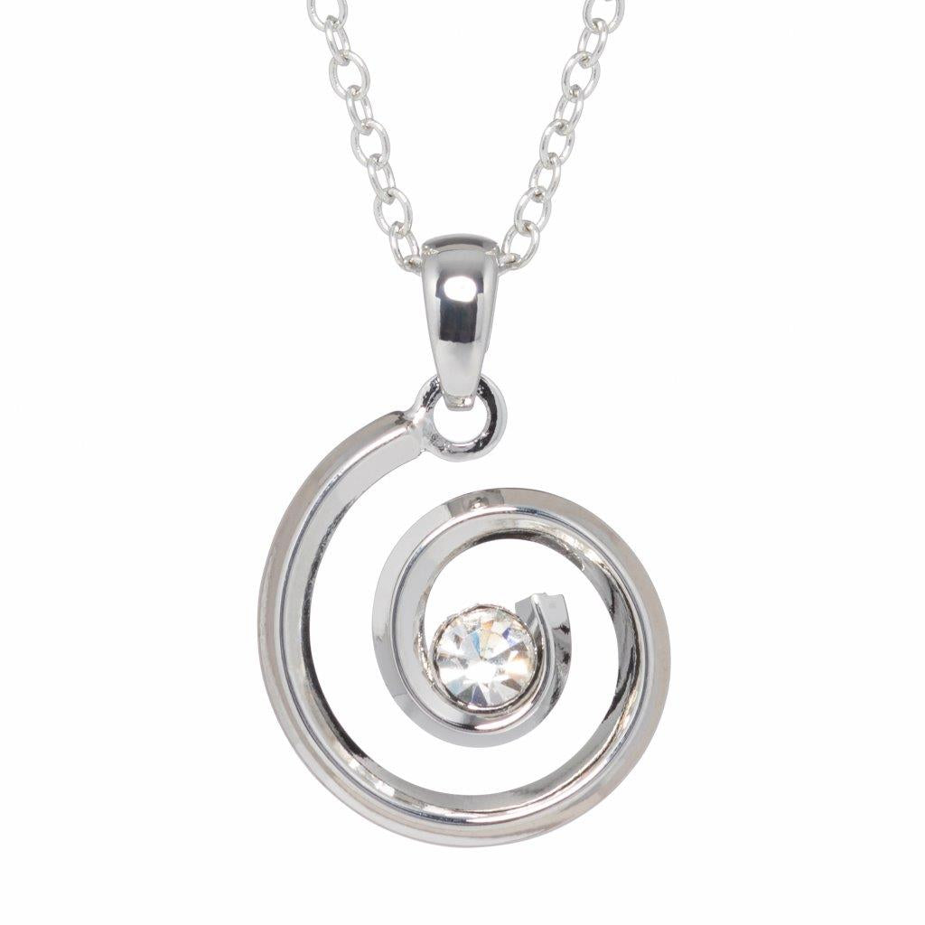 Silver Plated Celtic Spiral With Clear Stone Necklace