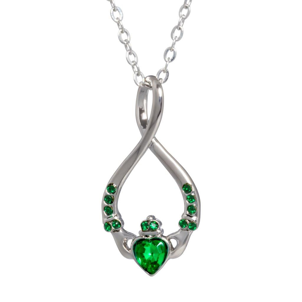 Silver Plated Green Stone Claddagh Necklace