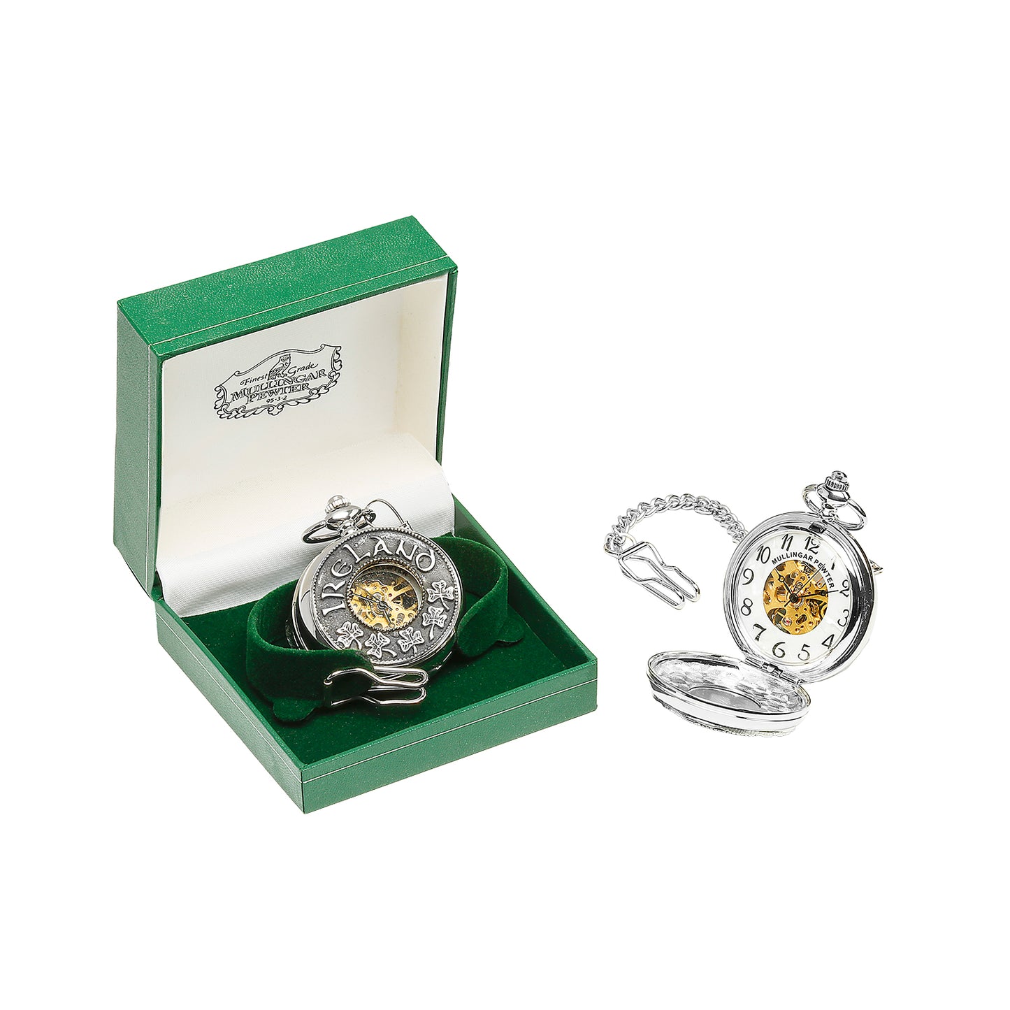 Mullingar Pewter Ireland Shamrock Pocket Watch