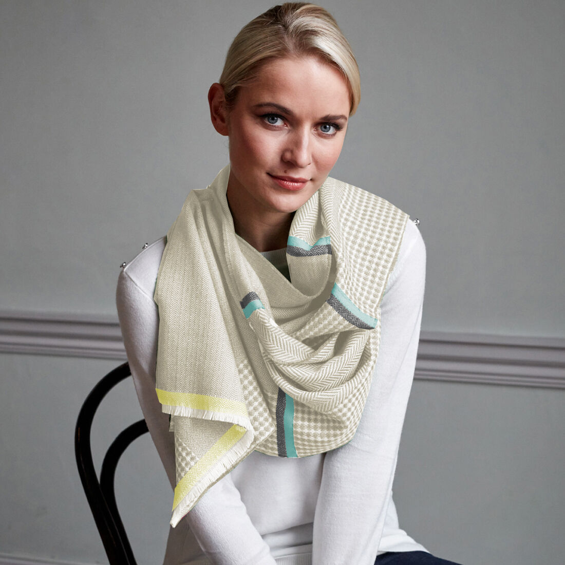 Ladies Herringbone Woven Scarf Beige