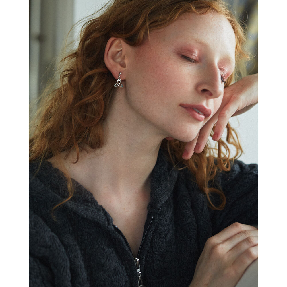 Platinum Plated Trinity Knot Drop Earrings