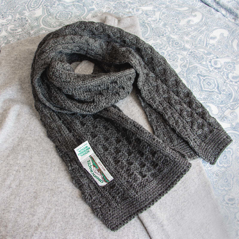 Aran Merino Wool Honeycomb Scarf Charcoal