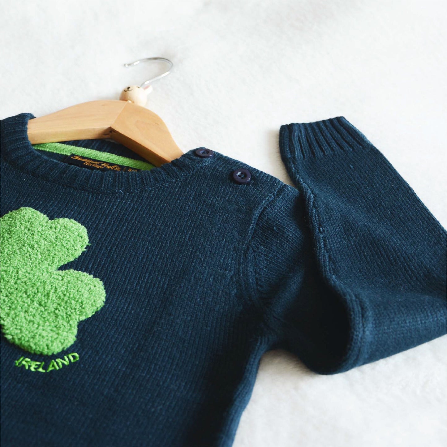 Kids Fluffy Shamrock Crew Neck Navy Sweater