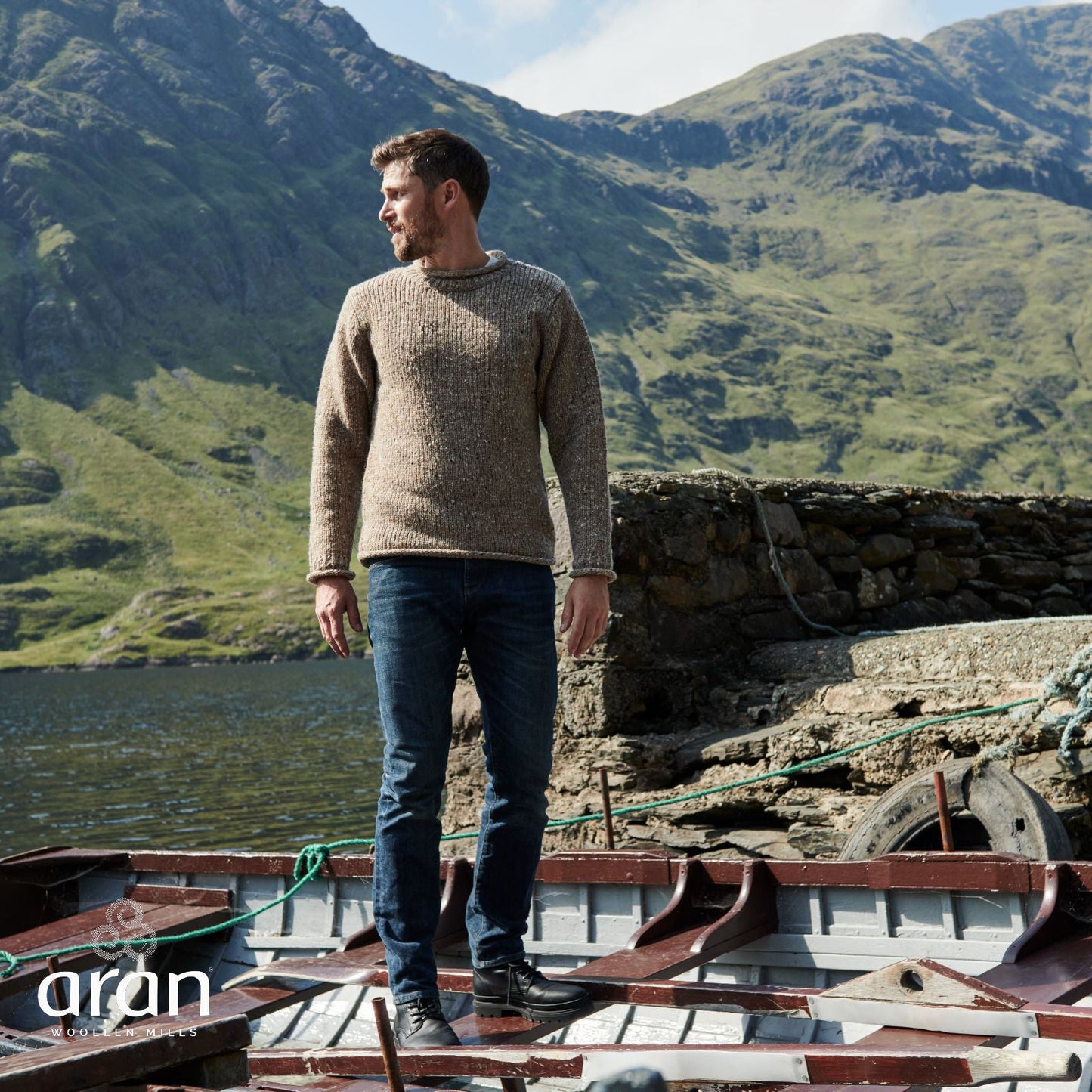 Roll Neck Fisherman's Woollen Sweater Oatmeal