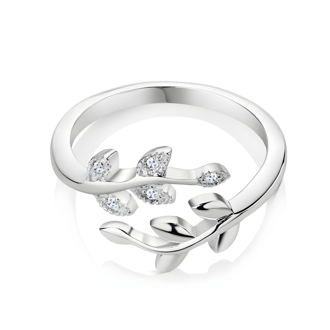 Newbridge Silverware Leaf Ring with Clear Stones