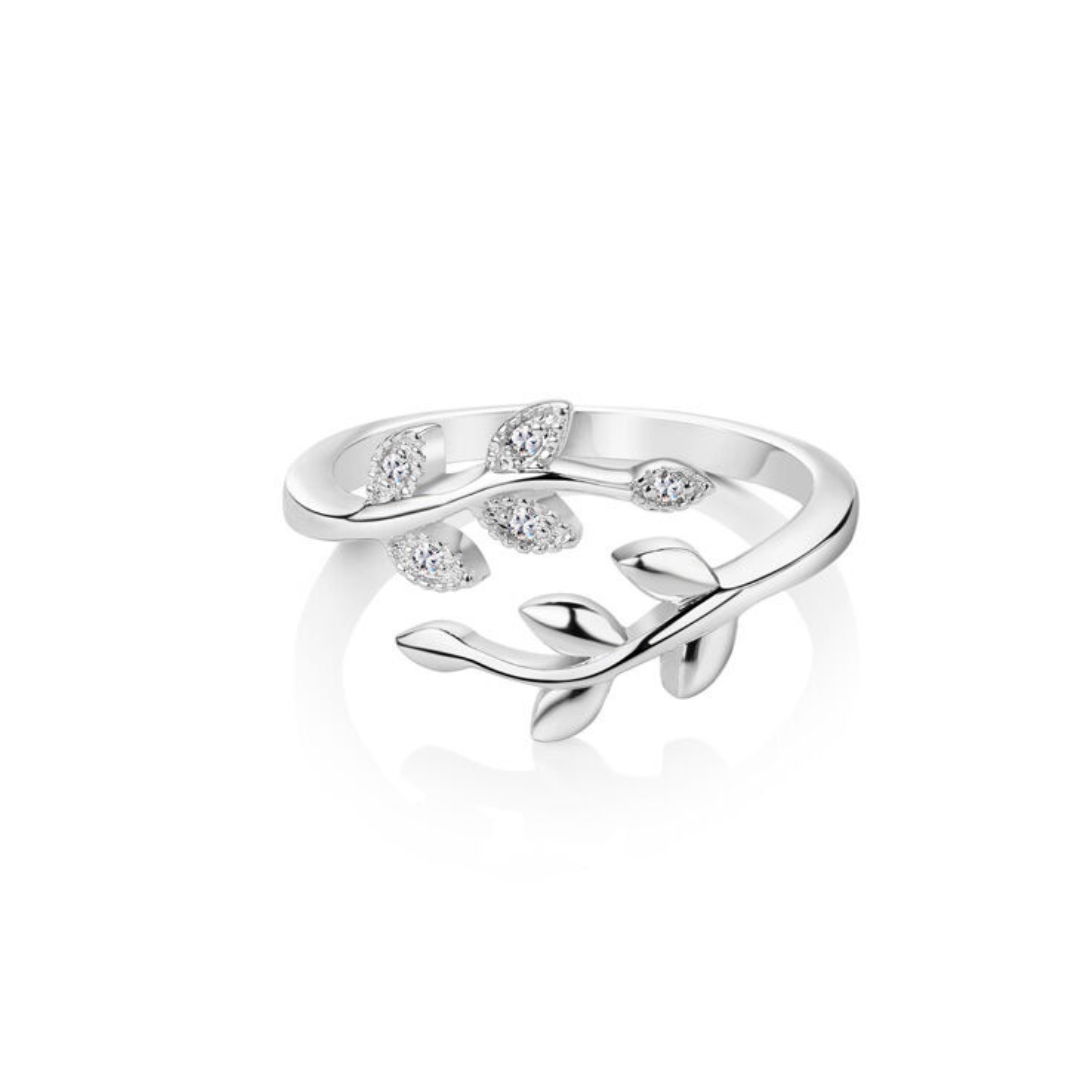 Newbridge Silverware Leaf Ring with Clear Stones
