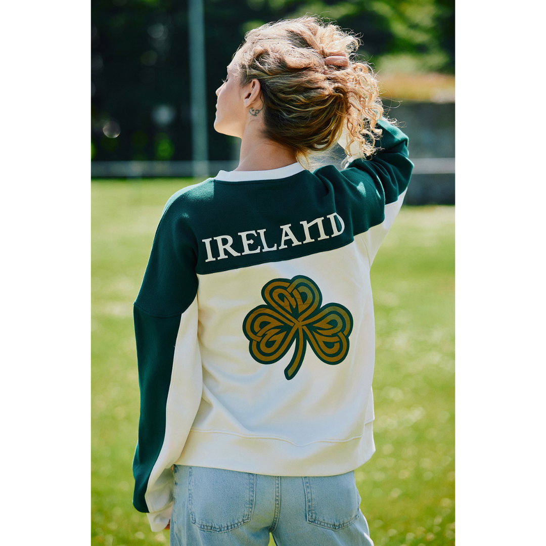 Unisex Ireland Crest V-Neck Cream and Green Sweatshirt
