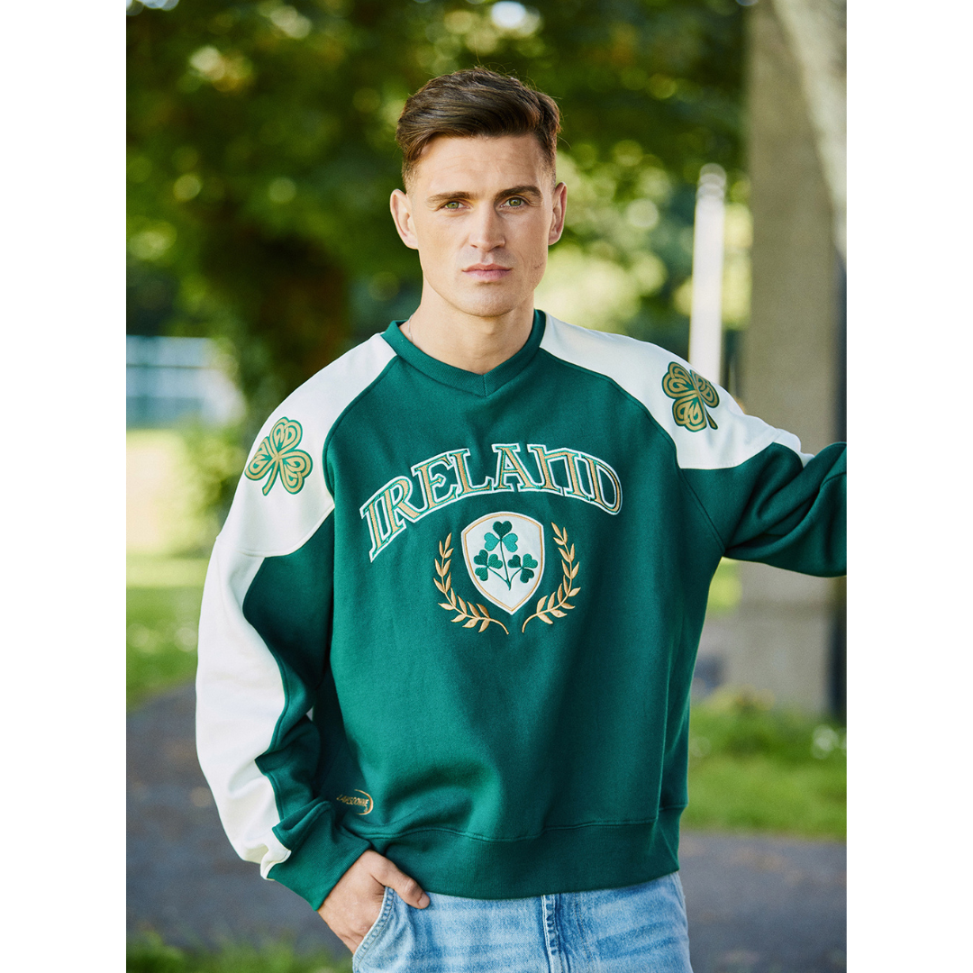 Unisex Ireland Crest V-Neck Green and Cream Sweatshirt