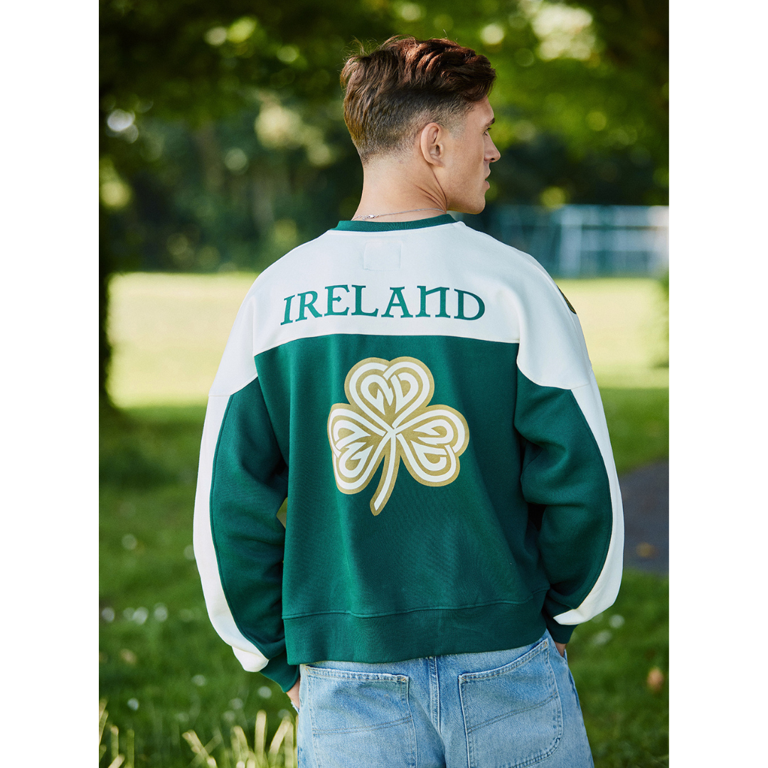 Unisex Ireland Crest V-Neck Green and Cream Sweatshirt