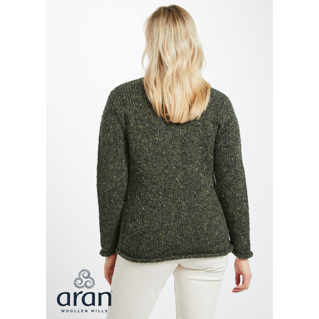 Ladies Donegal Tweed Aran Green Cardigan